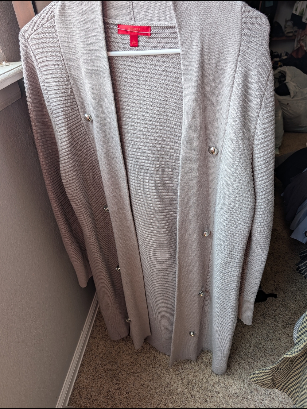 Jennifer Lopez Long Cream Button-Front Cardigan